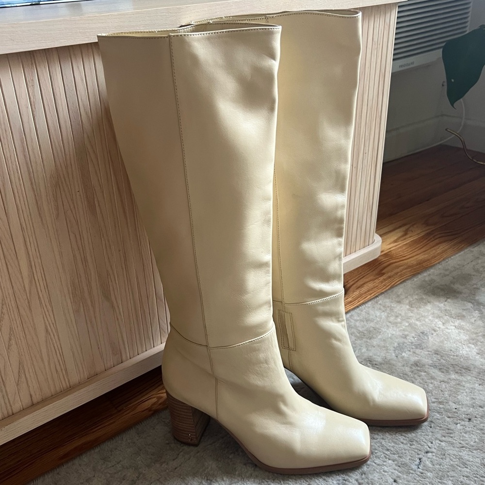 Sam Edelman Cream Heeled Knee-High Boots